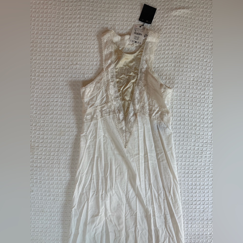 Zara lingerie lace dress maxi nightgown size xs white cream
